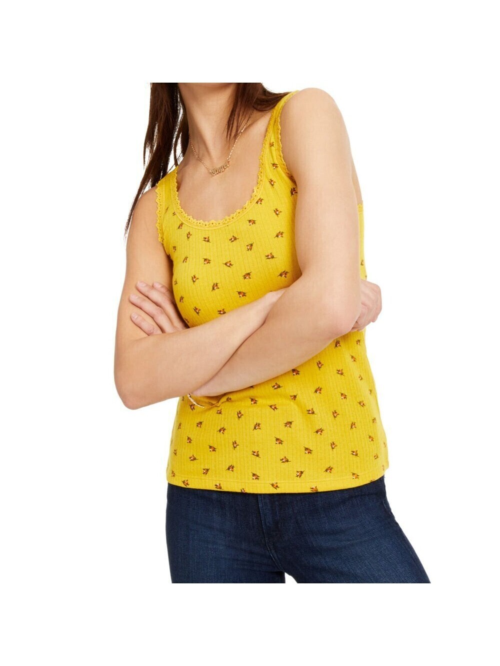 Ultra Flirt Juniors Printed Lace Trimmed Pointelle Tank Top Size L